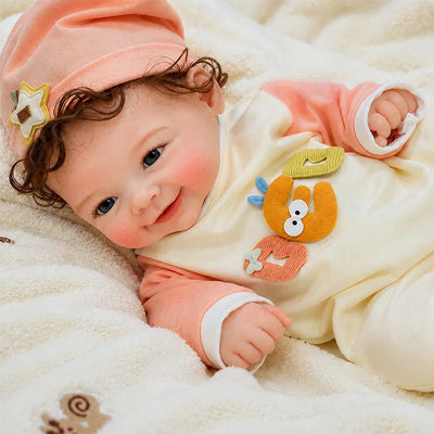 1.Full Silicone Reborn Baby Doll with lifelike blue eyes, a cheerful smile, and realistic newborn details. 