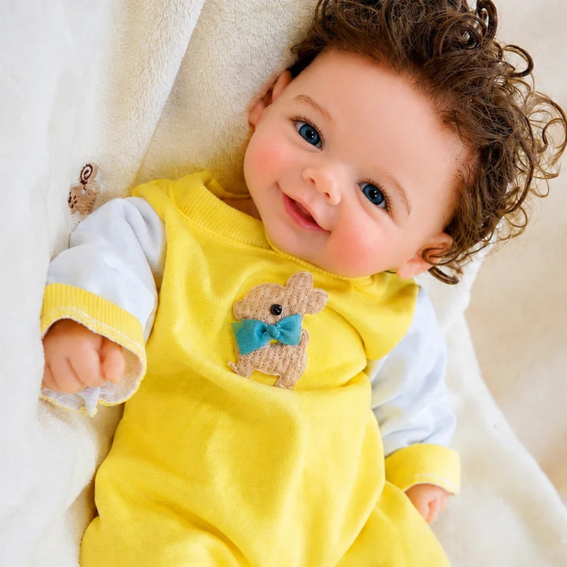 Full-Body Silicone Reborn Baby Doll with a lifelike smiling face and soft, realistic skin. 