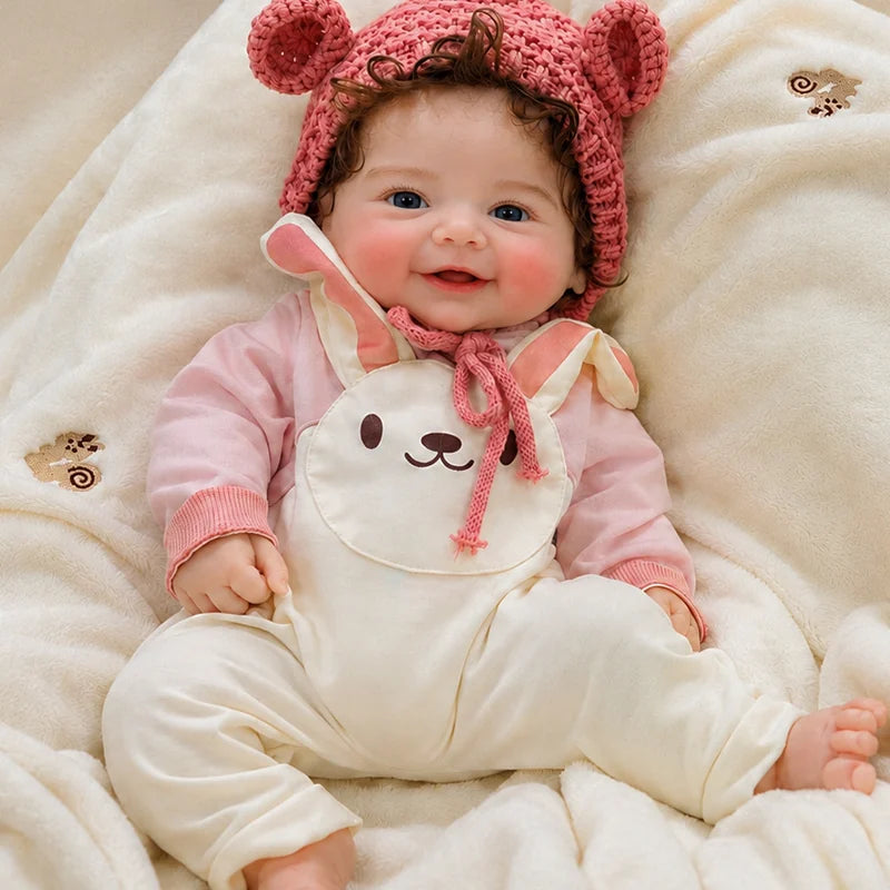 Full Silicone Reborn Baby Doll Featuring Curly Hair, Rosy Cheeks, Detailed Fingers, and Realistic Toes